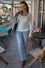 Ivory Ribbed Square Neck Long Sleeve Maternity Top