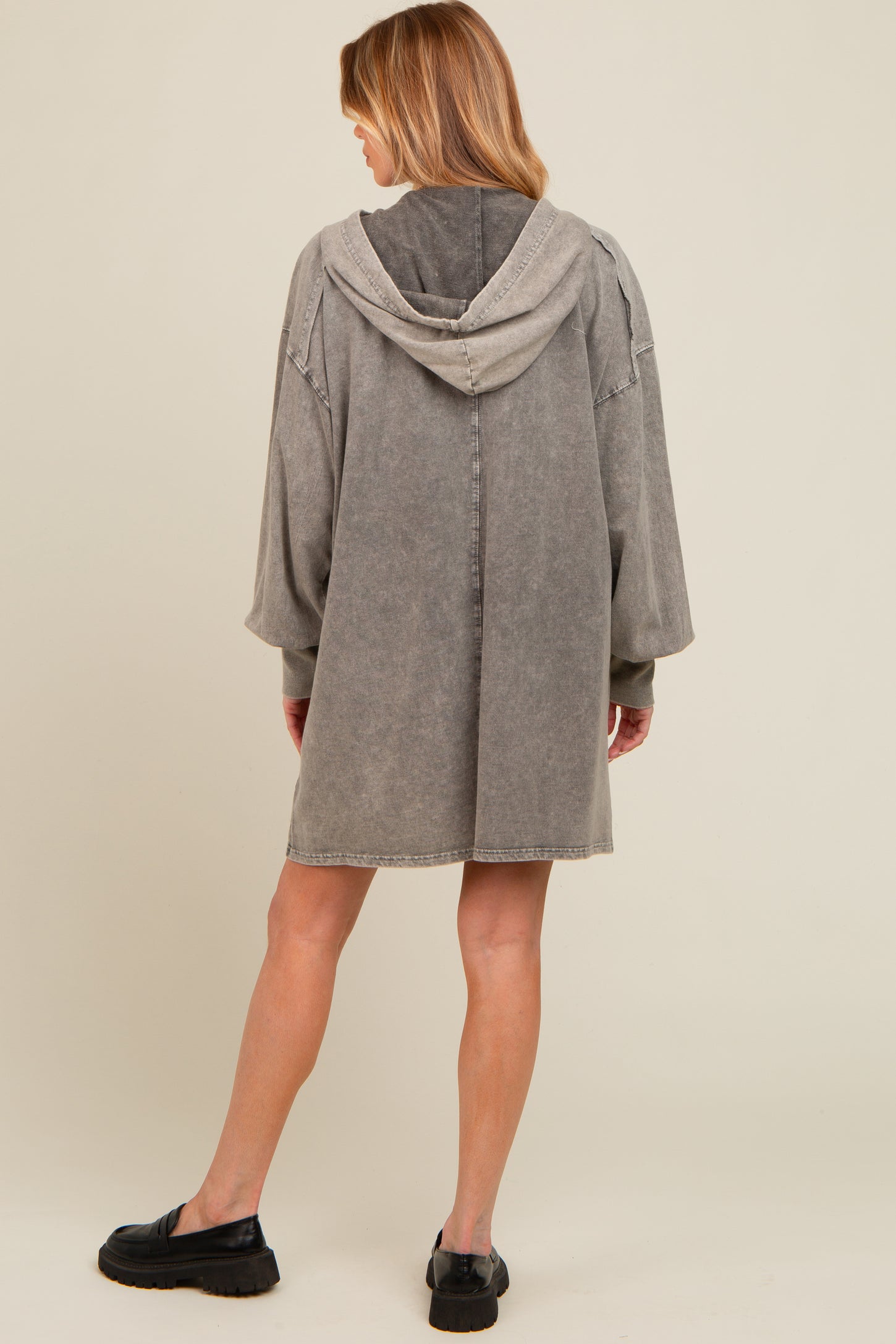 Grey Mineral Wash Maternity Hoodie Dress
