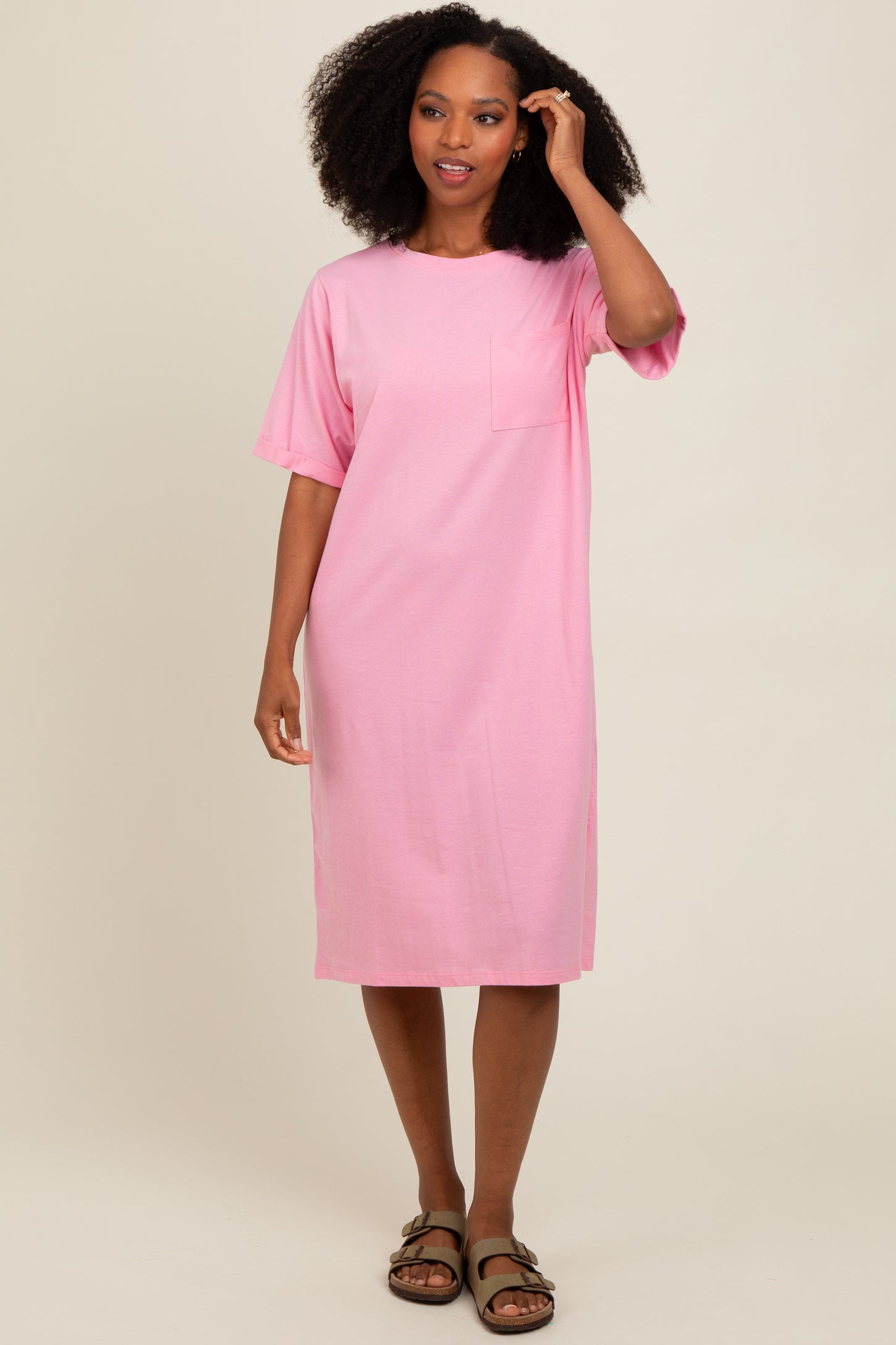 Light Pink Oversized Round Neck T-Shirt Maternity Dress