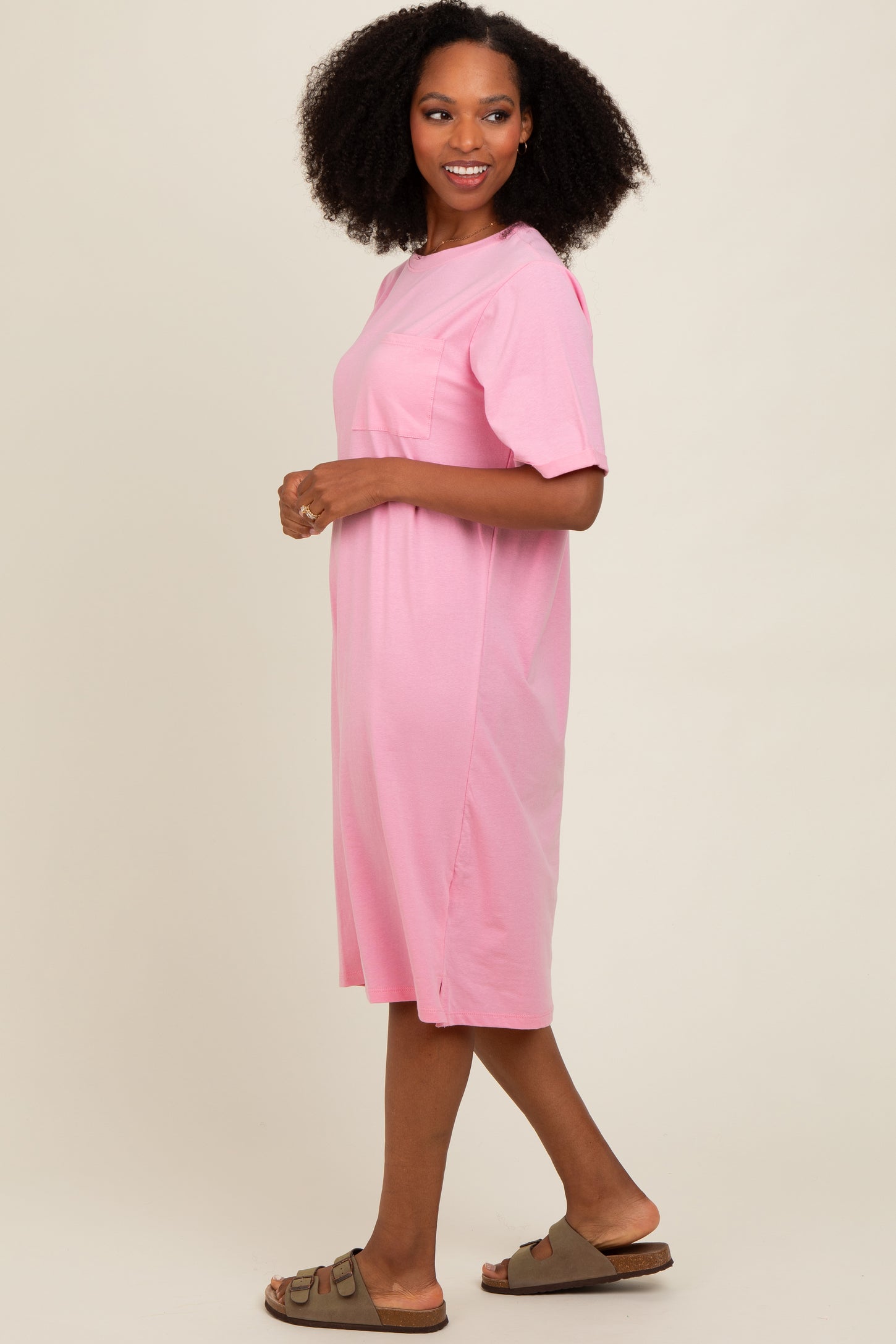Light Pink Oversized Round Neck T-Shirt Dress