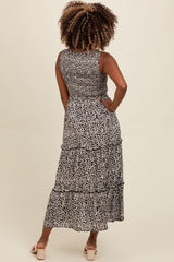 Black Floral Sleeveless Ruffle Tiered Maxi Dress