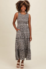 Black Floral Sleeveless Ruffle Tiered Maxi Dress