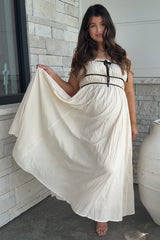 Cream Contrast Ribbon Trim Maternity Maxi Dress