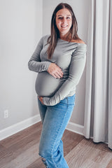 Light Olive One Shoulder Long Sleeve Maternity Top