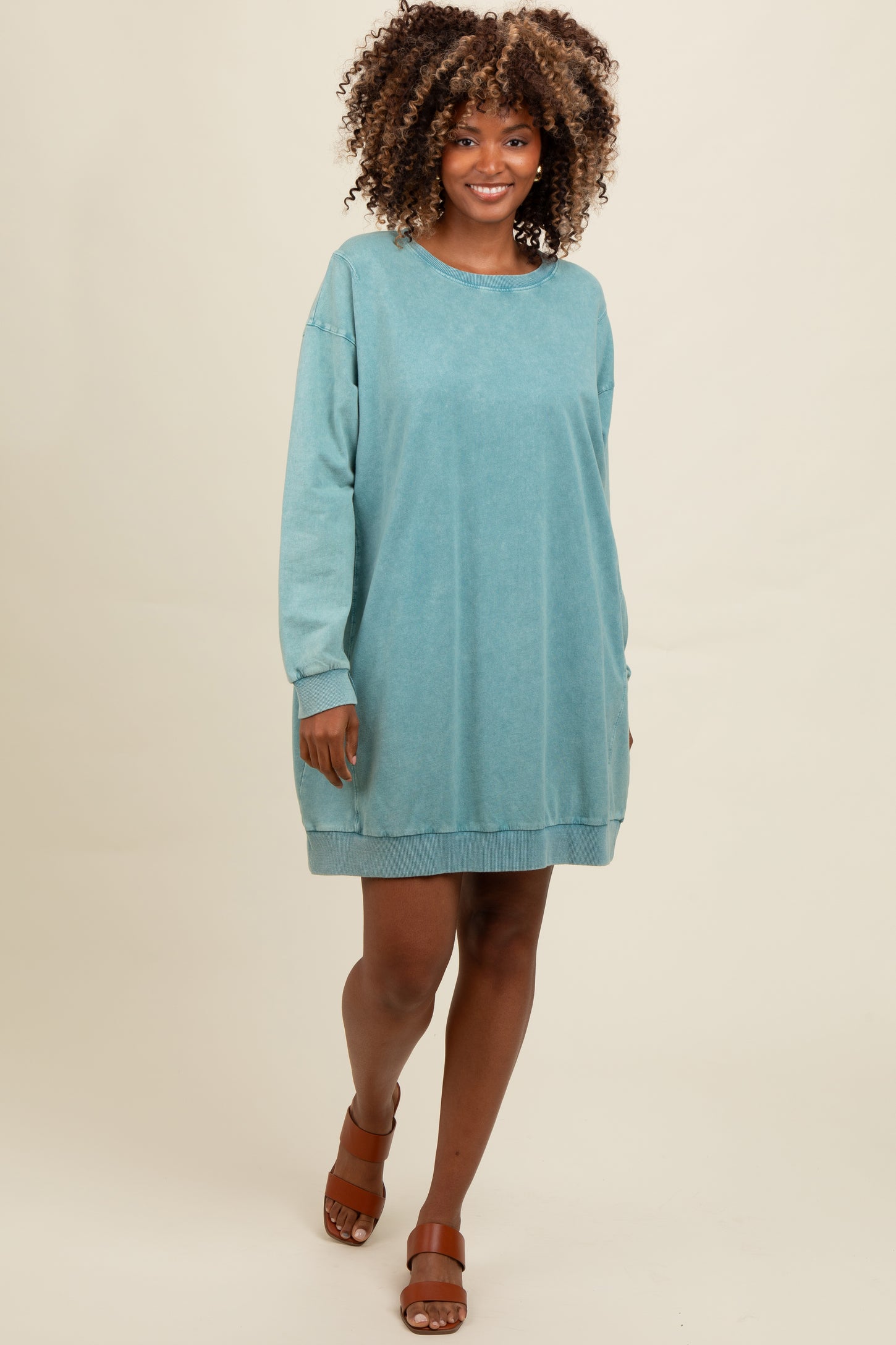 Teal Mineral Wash Sweatshirt Dress