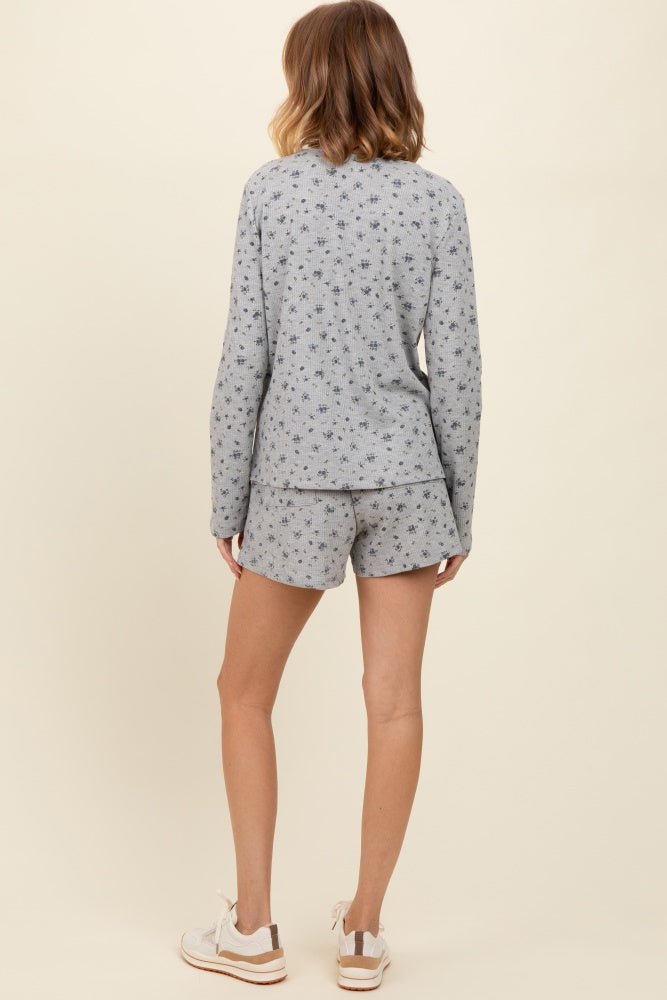 Heather Grey Floral Waffle Knit Shorts Set