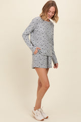 Heather Grey Floral Waffle Knit Shorts Set