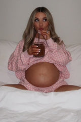 Mauve Checkered Plaid Pullover Shorts Maternity Set