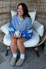 Blue Checkered Plaid Pullover Shorts Set