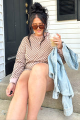 Mocha Checkered Plaid Pullover Shorts Set