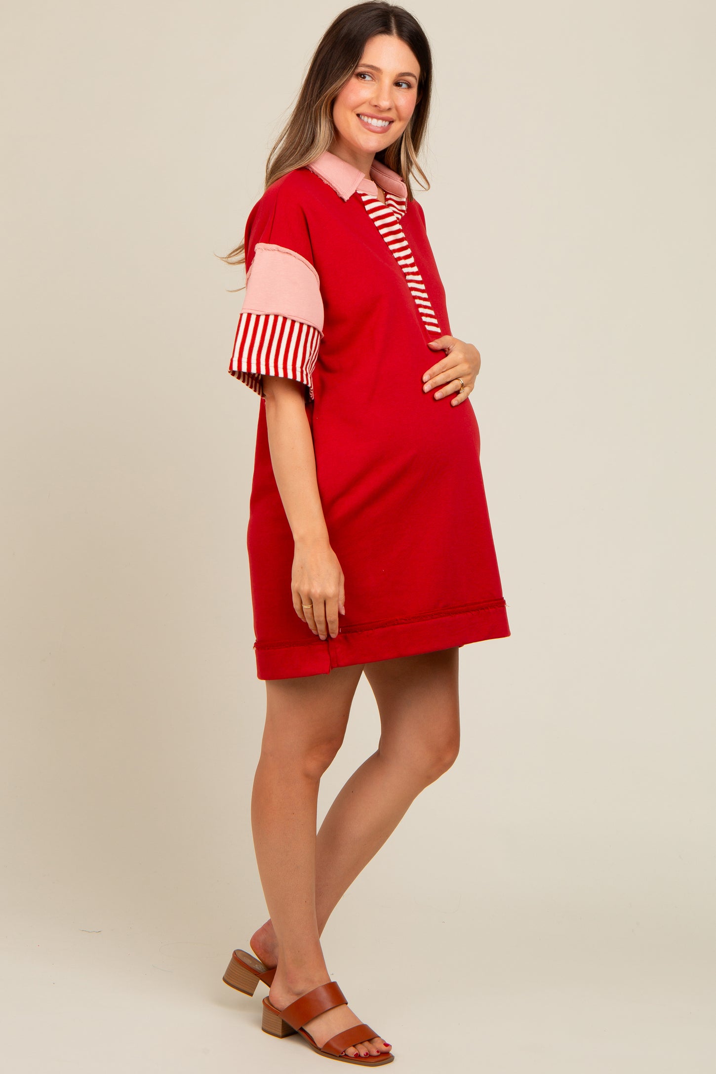 Rust Colorblock Stripe Maternity Polo Dress