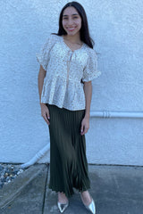 Ivory Taupe Ditsy Floral Blouse