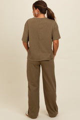 Olive Textured Knit Oversized Tee And Pants Maternity Set