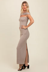Beige Strapless Low Back Maxi Dress