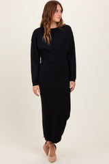 Black Knit Midi Skirt Sweater Set