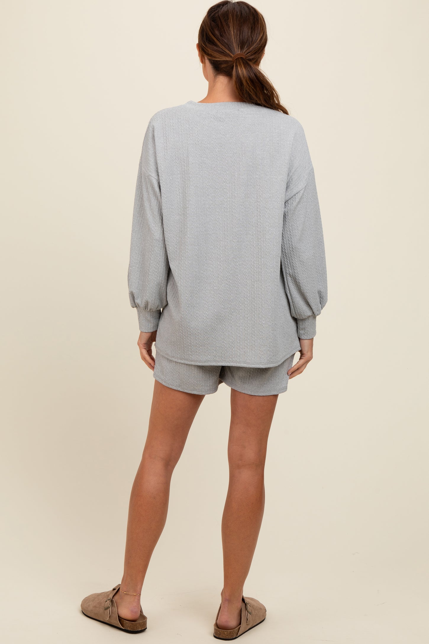 Heather Grey Long Sleeve Short Set