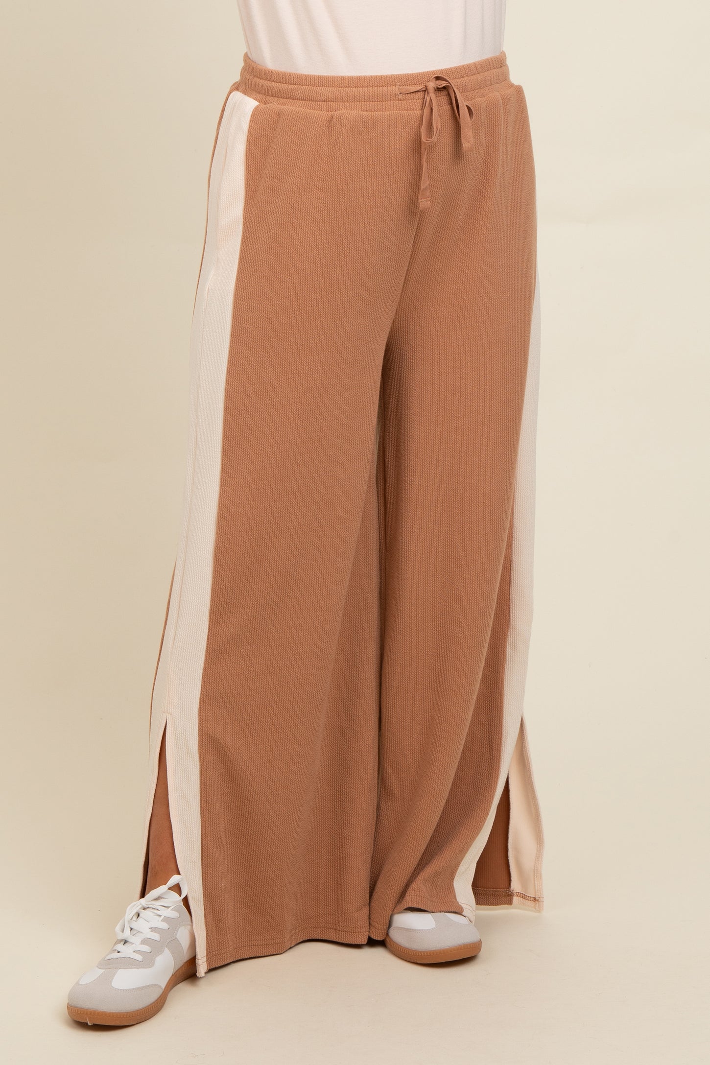 Camel Contrast Stripe Side Slit Maternity Pants
