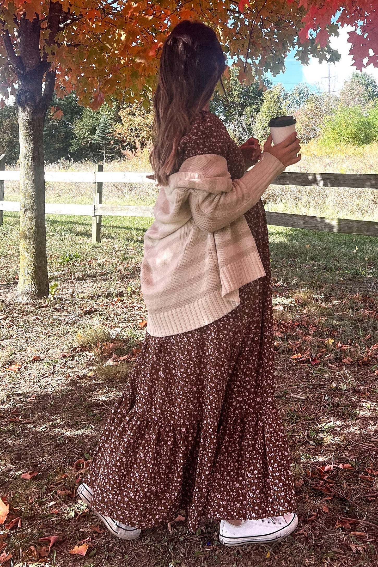 Mocha Floral Pleated Bodice Maternity Maxi Dress