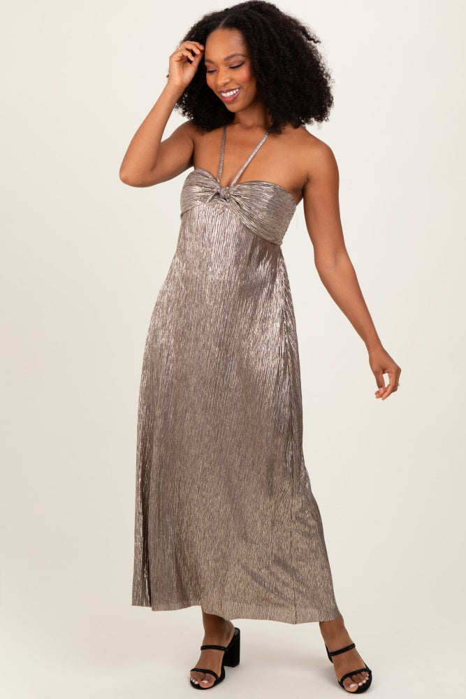 Dark Gold Metallic Halter Maternity Dress PinkBlush Dark Gold Metallic Halter Maternity Dress PinkBlush