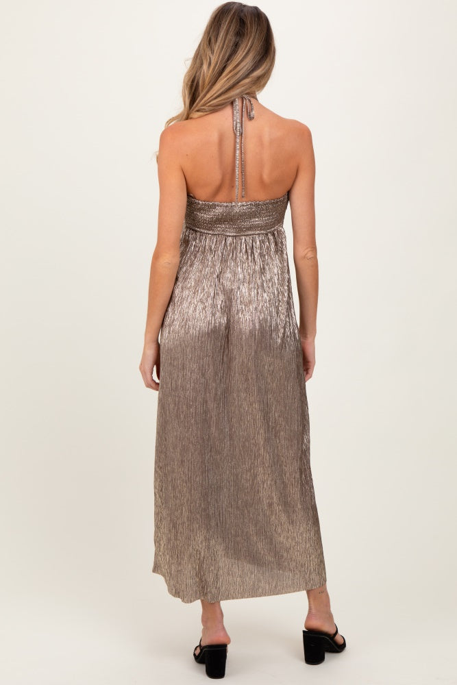 Dark Gold Metallic Halter Maternity Dress Dark Gold Metallic Halter Maternity Dress