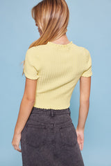 Lemon Coquette Ruffled Cardigan With Front Tie Detail