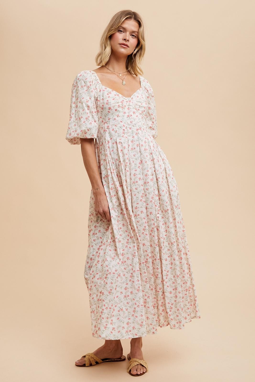 Pink Rose Floral Cotton Maxi Dress