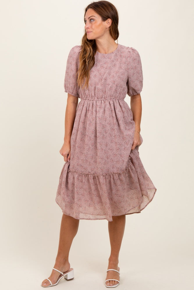 Mauve Printed Textured Maternity Midi Dress