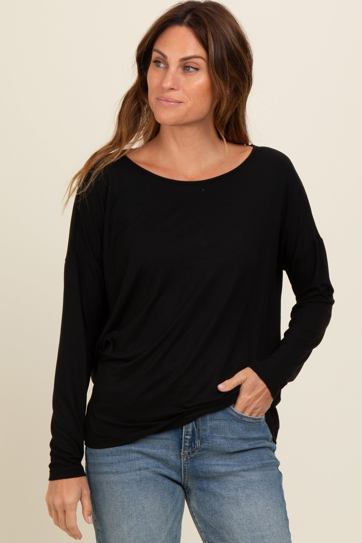 Black Drop Shoulder Maternity Long Sleeve Top