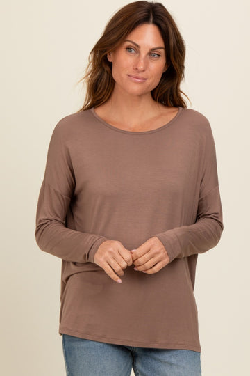 Mocha Drop Shoulder Long Sleeve Top