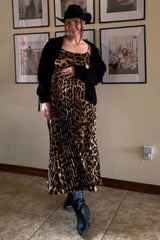 Brown Leopard Print Pleated Maternity Maxi Dress