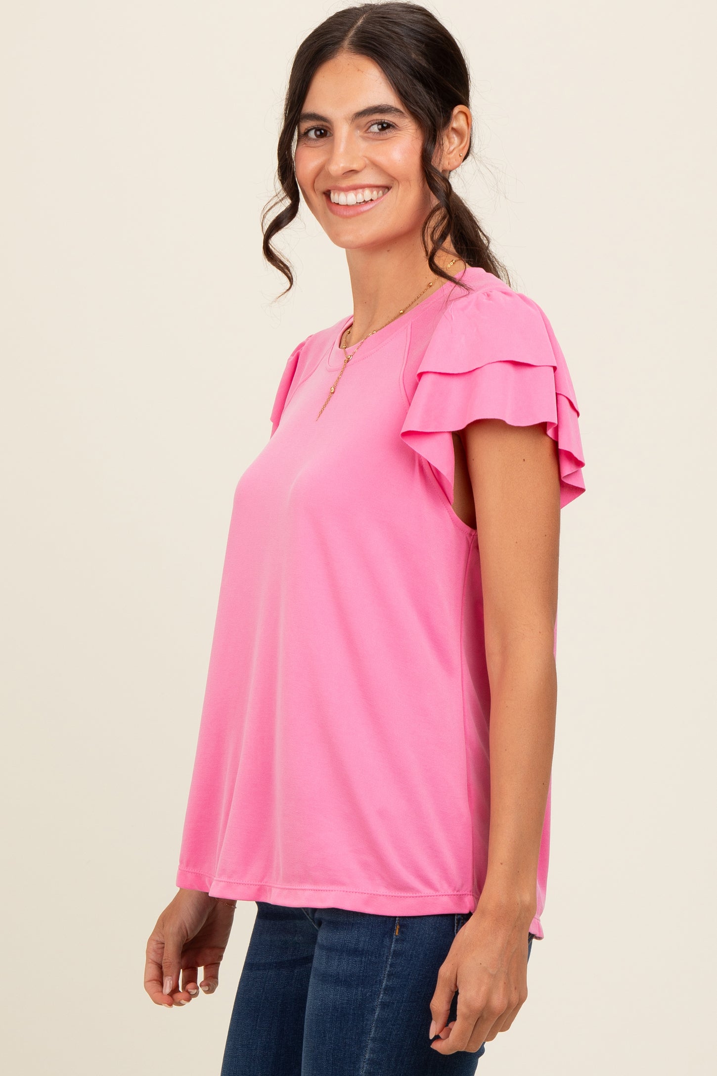 Pink Ruffle Short Sleeve Top