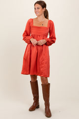 Salmon Satin Pleated Detail Bodice Dress