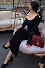 Black Shoulder Bow Detail Maxi Sweater Dress