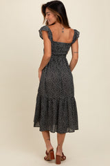 Black Ruffle Strap Smocked Mid Dress