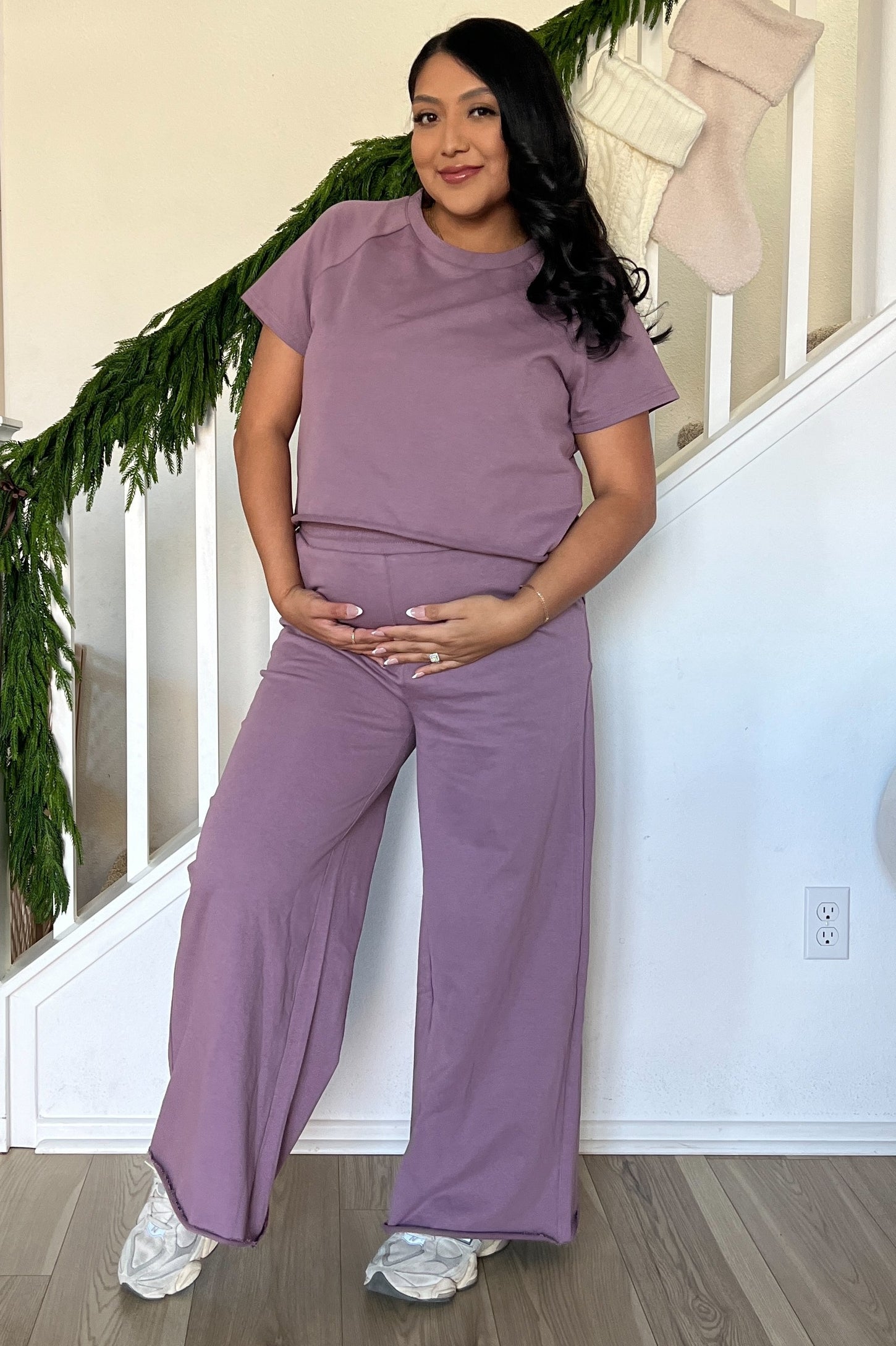 Mauve Basic Tee And Wide Leg Pant Maternity Set