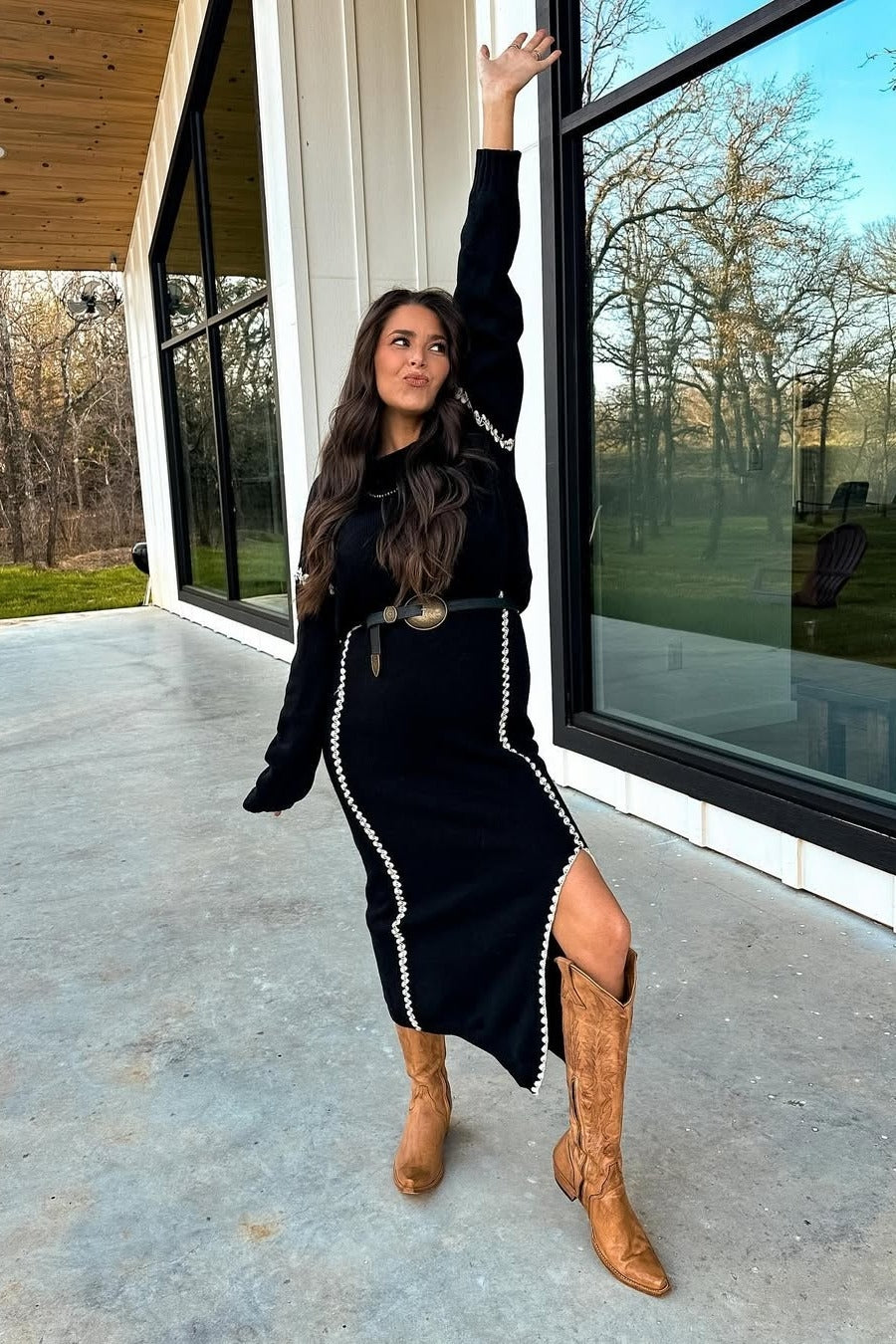 Black Contrast Stitch Knit Sweater And Maxi Skirt Maternity Set