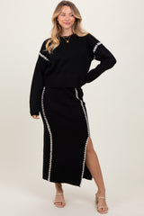 Black Contrast Stitch Knit Sweater And Maxi Skirt Maternity Set