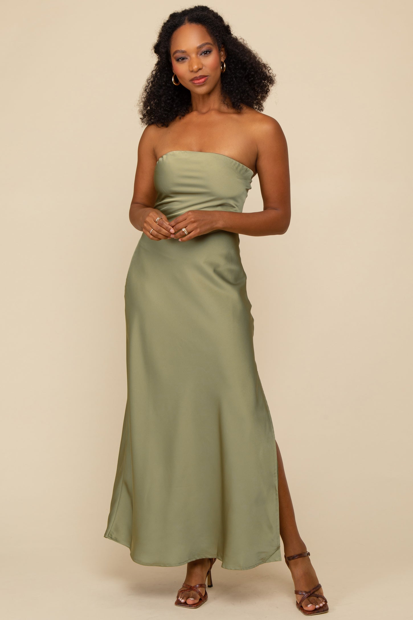 Sage Olive Strapless Bias Cut Maxi Dress PinkBlush Sage Olive Strapless Bias Cut Maxi Dress PinkBlush
