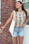Oatmeal Embroidered Sleeveless Knit Tank Top