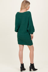 Hunter Green Cable Knit Dolman Sleeve Sweater Mini Dress