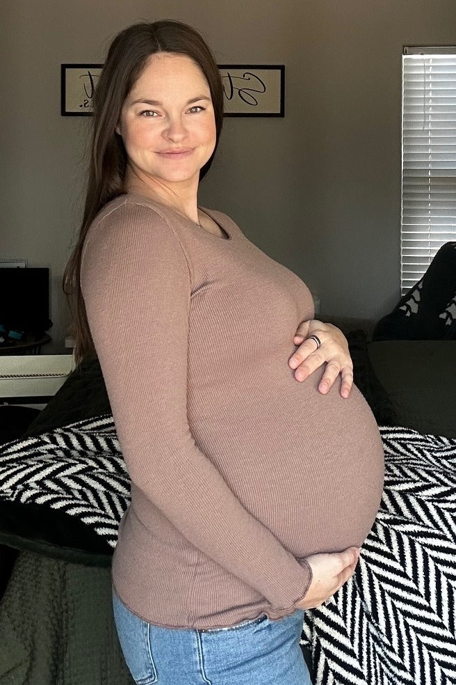 Brown Ribbed Knit Long Sleeve Lettuce Hem Maternity Top