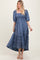 Blue Floral Smocked Hi-Low Puff Sleeve Maxi Dress