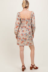 Cream Tropical Floral Pleated Bodice Dress