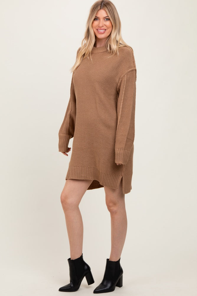 Mocha Exposed Seam Oversized Sweater Dress