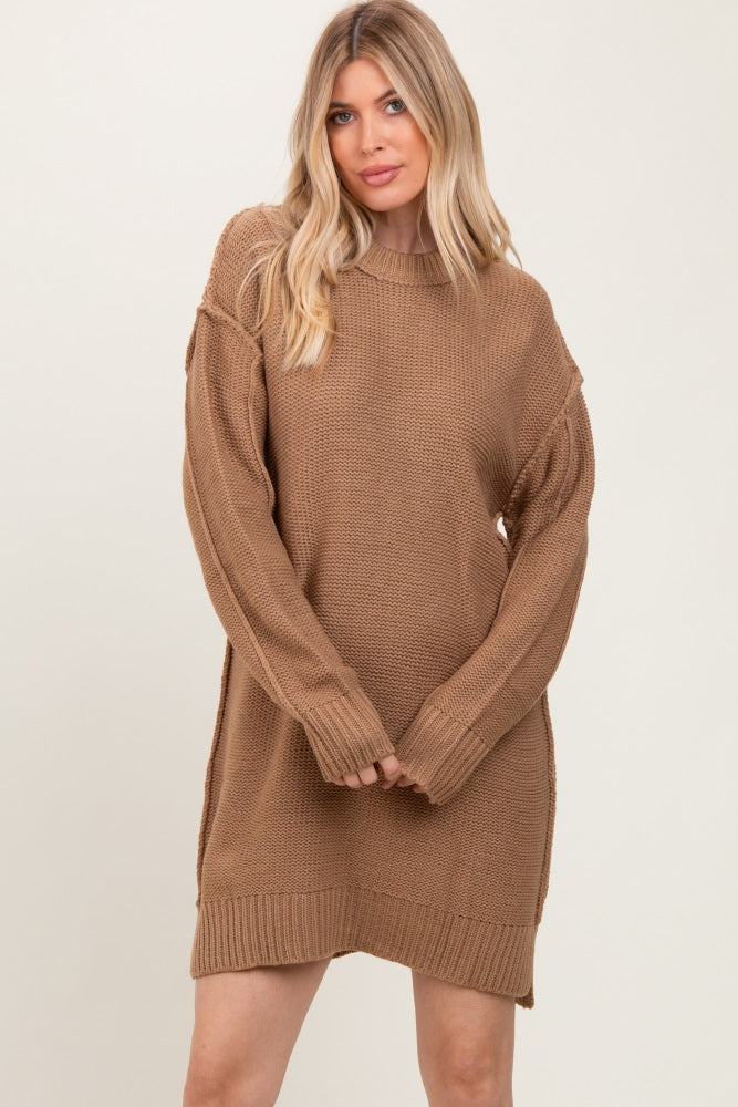 Mocha Exposed Seam Oversized Maternity Sweater Dress
