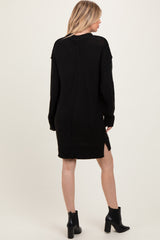 Black Exposed Seam Oversized Sweater Dress