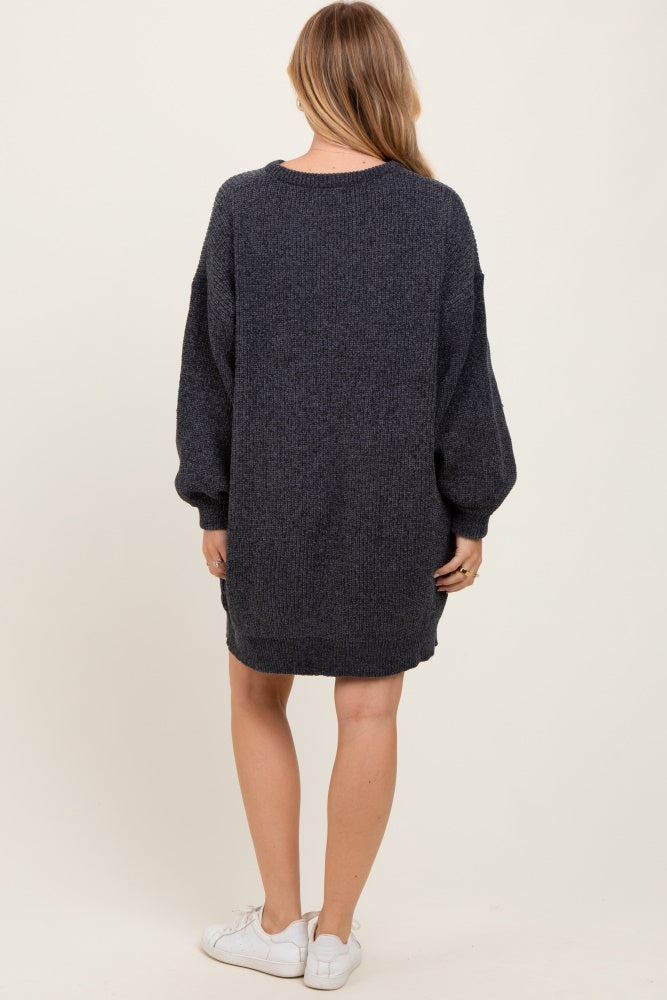 Charcoal Chenille Knit Sweater Dress