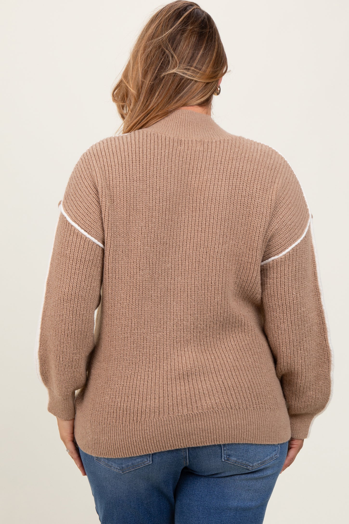 Ivory Mock Neck Colorblock Maternity Plus Sweater