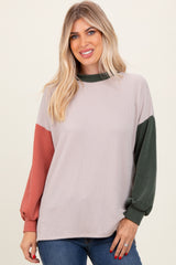 Cream Ribbed Colorblock Maternity Side Slit Top