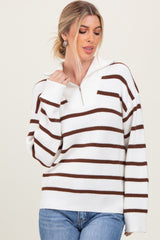Brown Striped Knit Half Zip Maternity Sweater